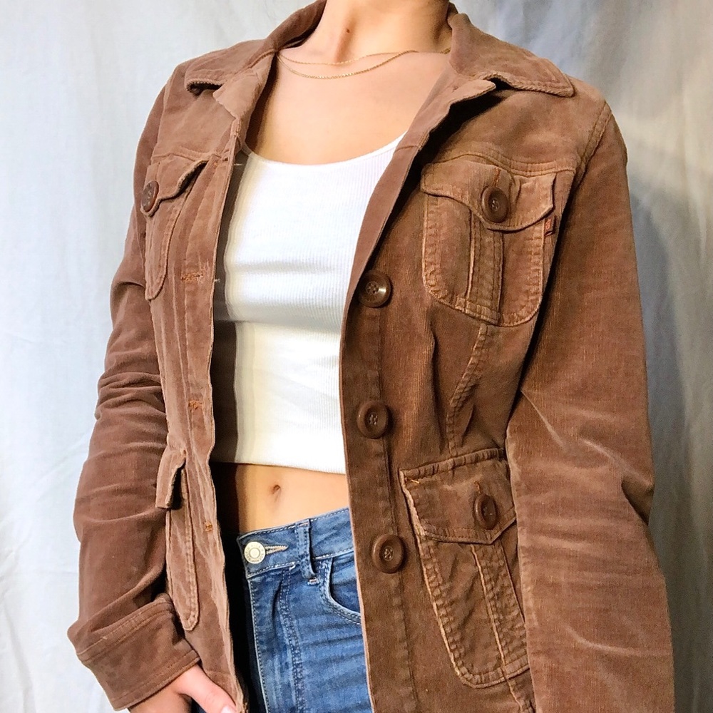 Brown corduroy jacket with multiple pockets